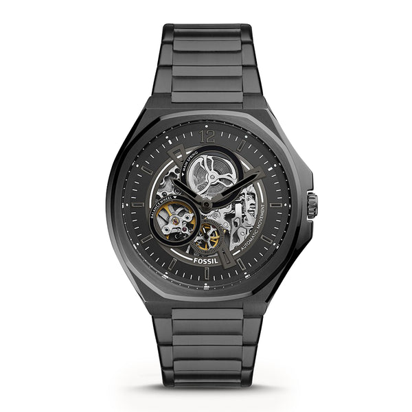 Fossil Men Evanston Automatic Black Stainless Steel Watch BQ2621