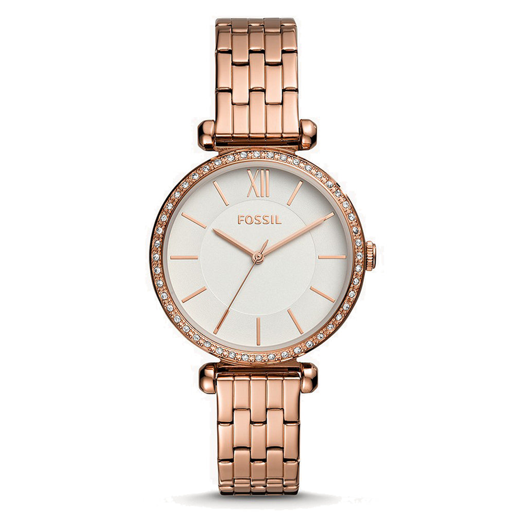 Fossil Women&s Carlie Three-Hand Rose Gold Stainless Steel Watch ES4301