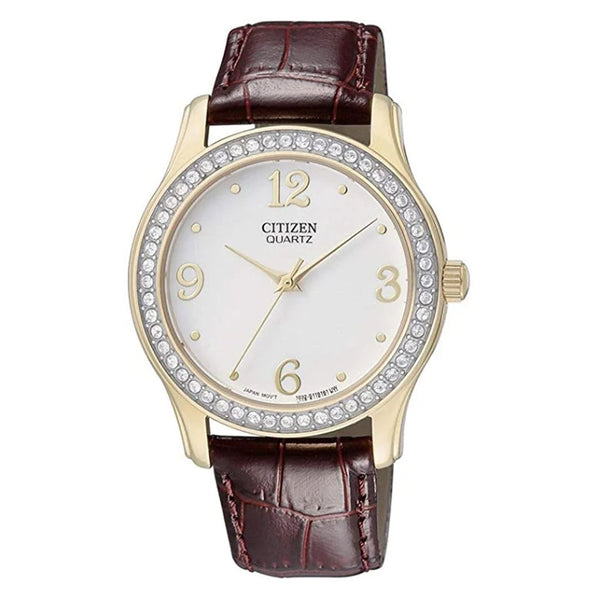 Citizen For Women White Dial Leather Band Watch EL3012-00A