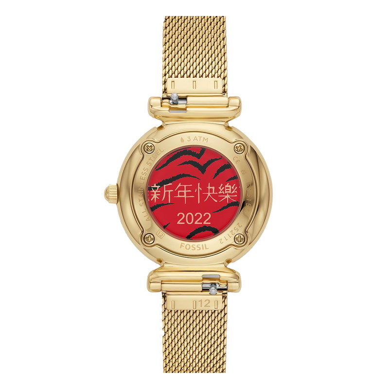 Fossil Carlie Three-Hand Gold-Tone Stainless Steel Mesh Watch ES5155
