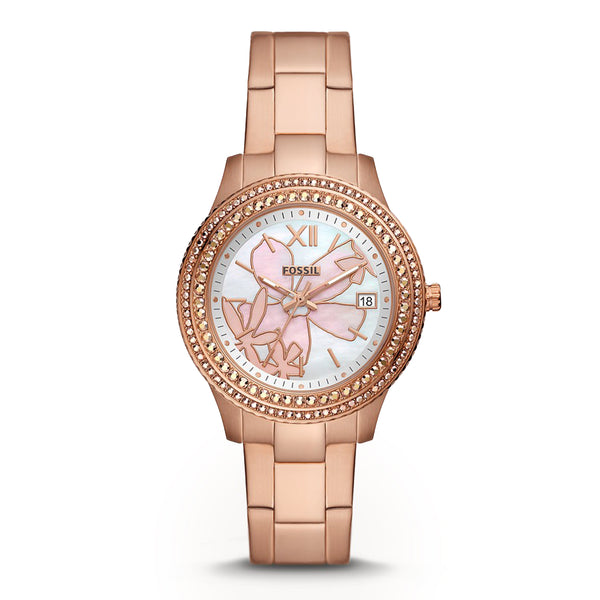 Fossil Stella Three-Hand Date Rose Gold-Tone Stainless Steel Watch ES5192