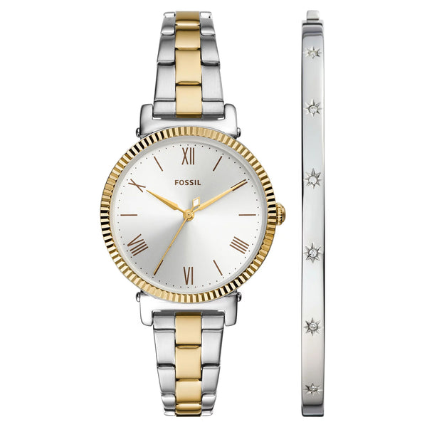 FOSSIL ES5249SET Daisy Three-Hand Two-Tone Stainless Steel Women's Watch and Bracelet Set