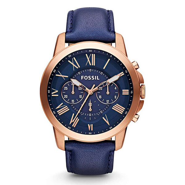 Fossil Men Grant Chronograph Navy Leather Watch FS4835