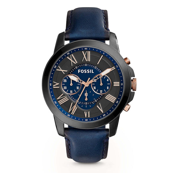 Fossil Men Grant Chronograph Navy Leather Watch FS5061