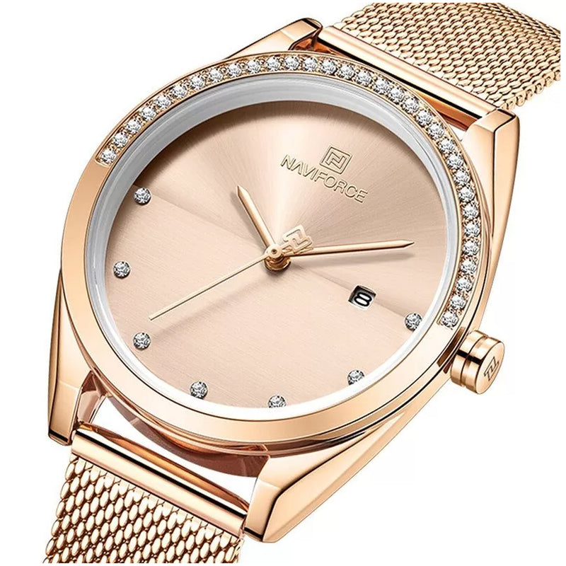 NAVIFORCE NF5015 Analog Rose Gold Stainless Steel Watches for Women wi