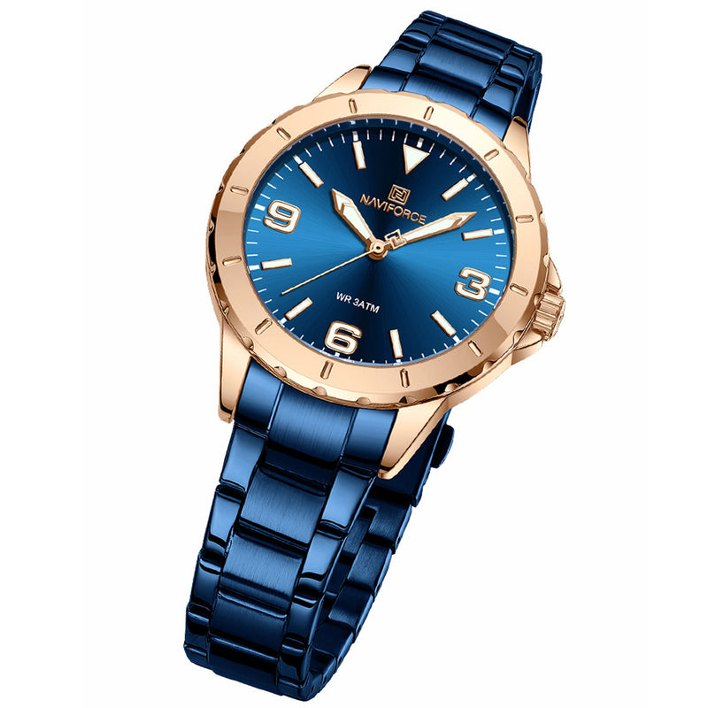 NAVIFORCE NF5022 Simple Quartz Waterproof Wristwatch, Rose Gold/Blue Fashion Casual Watches