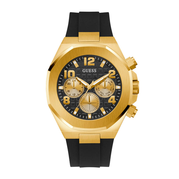 Guess Men's Empire Gold Tone Case Black Silicone Watch GW0583G2