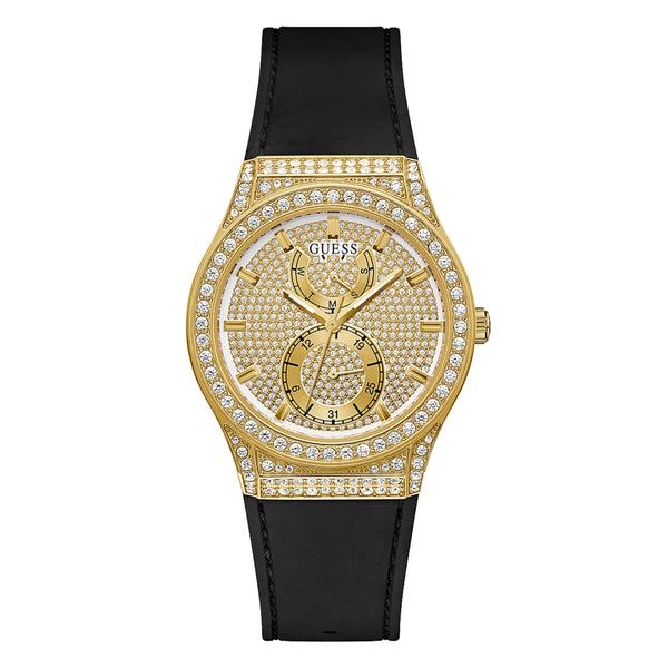 Guess Women Gold Tone Case Black Silicone Watch GW0439L2