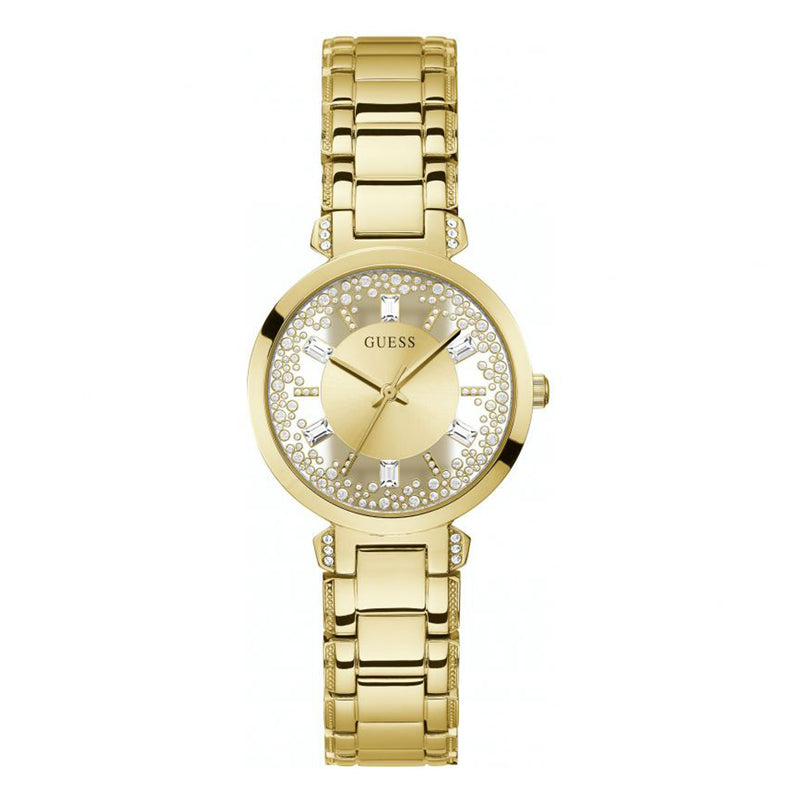 Guess Ladies Crystal Clear Gold Stainless Steel Watch GW0470L2