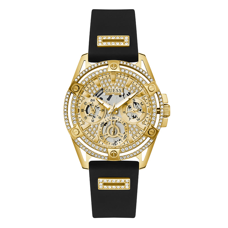 Guess Men’s Gold Tone Case Black Silicone Watch GW0536L3
