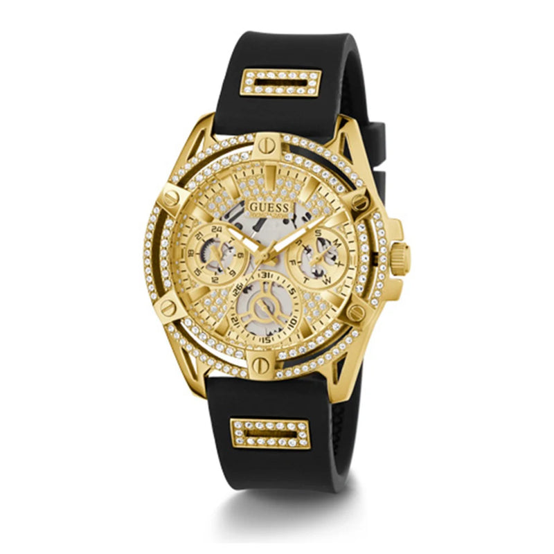 Guess Men’s Gold Tone Case Black Silicone Watch GW0536L3