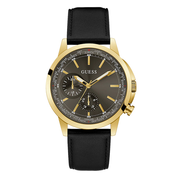 Guess Men’s Gold Tone Case Black Genuine Leather Watch GW0540G1