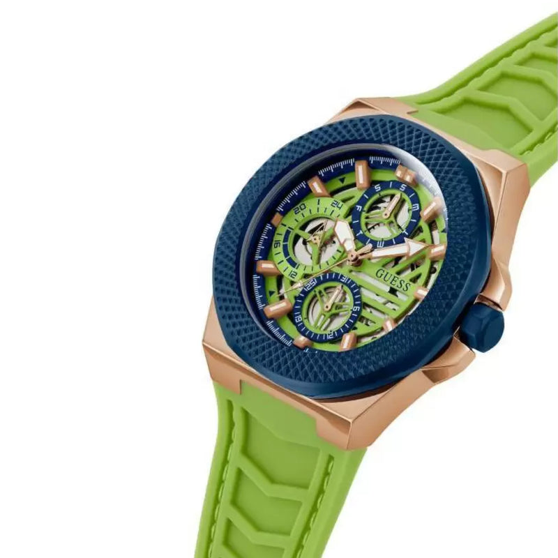 Guess Men\'s Two Tone Case Lime Green Silicone Watch GW0577G3