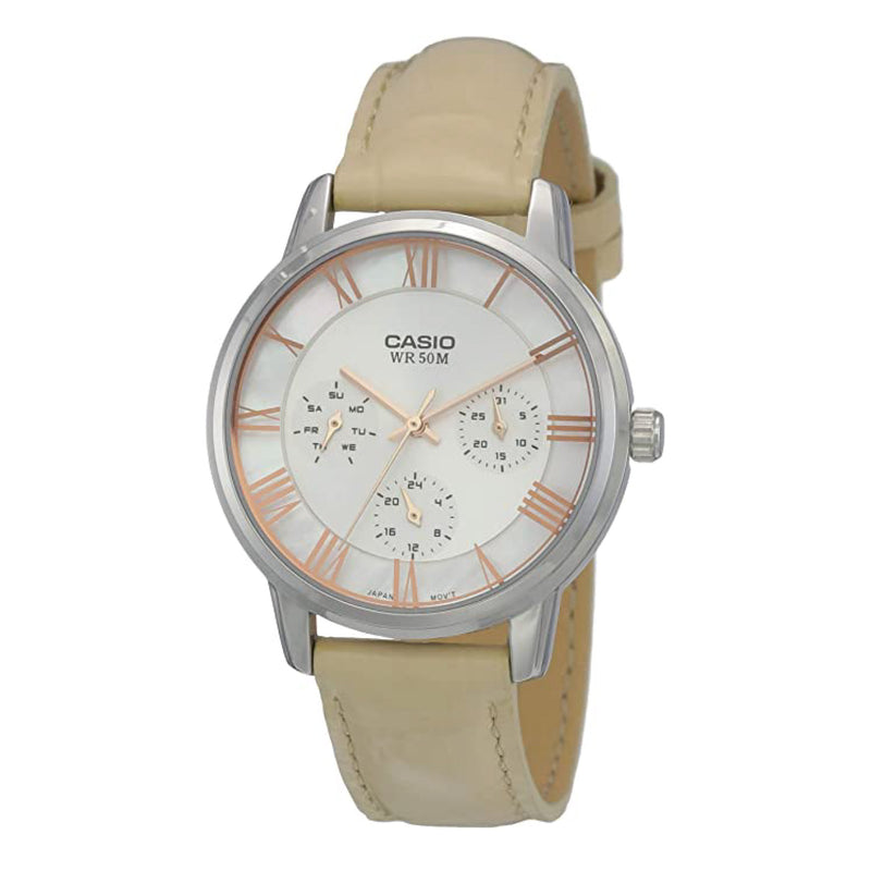 Casio Women's Shell Pattern Dial Leather Band Watch - LTP-E315L-7A2VDF