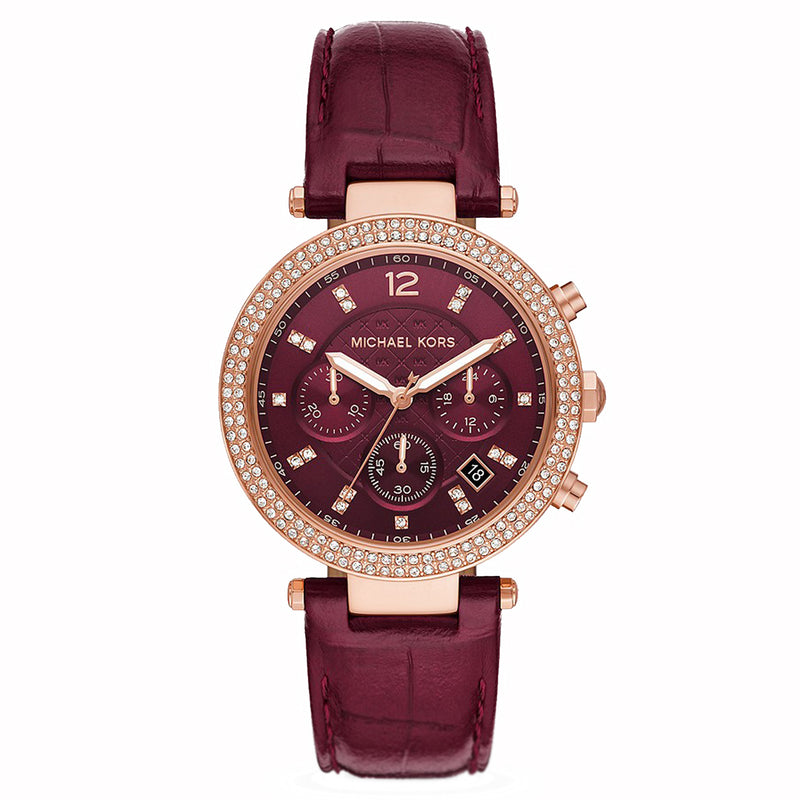 Michael kors red 2025 leather watch