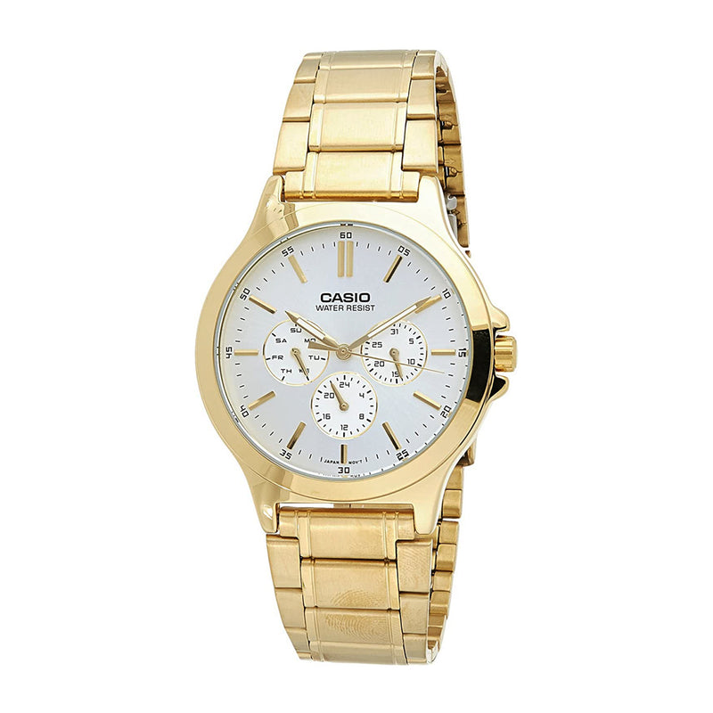 Casio Men's White Dial Stainless Steel Band Watch - MTP-V300G-7AUDF