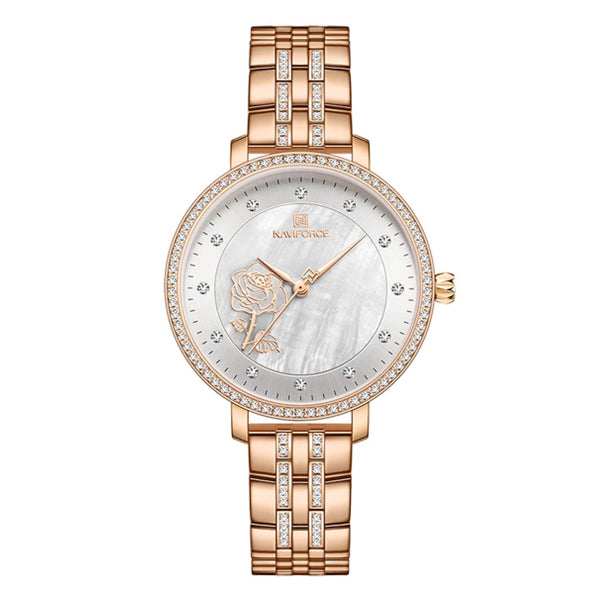 Womens Casual Diamond Surrounded Stainless Steel Rose Gold Watch