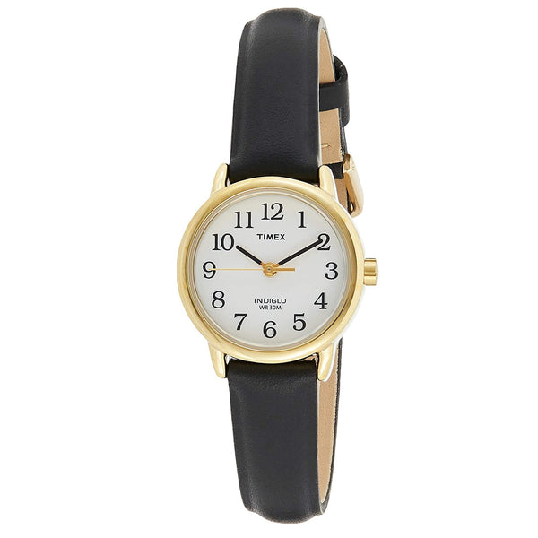 TIMEX T20433 Easy Reader Women's 25 mm Gold-Tone and Black Leather Strap Watch